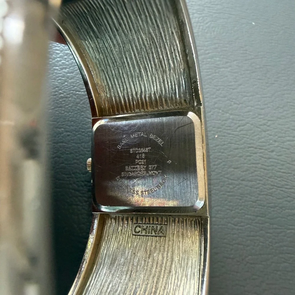 Studio Time Women Silver Pink Blue Enamel Cuff Bangle Watch  Quartz WORKS
